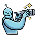 A robot holding a telescope while smiling 