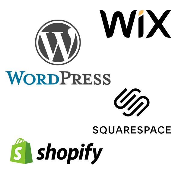 A list of software: Shopify, WordPress, Wix, and Squarespace