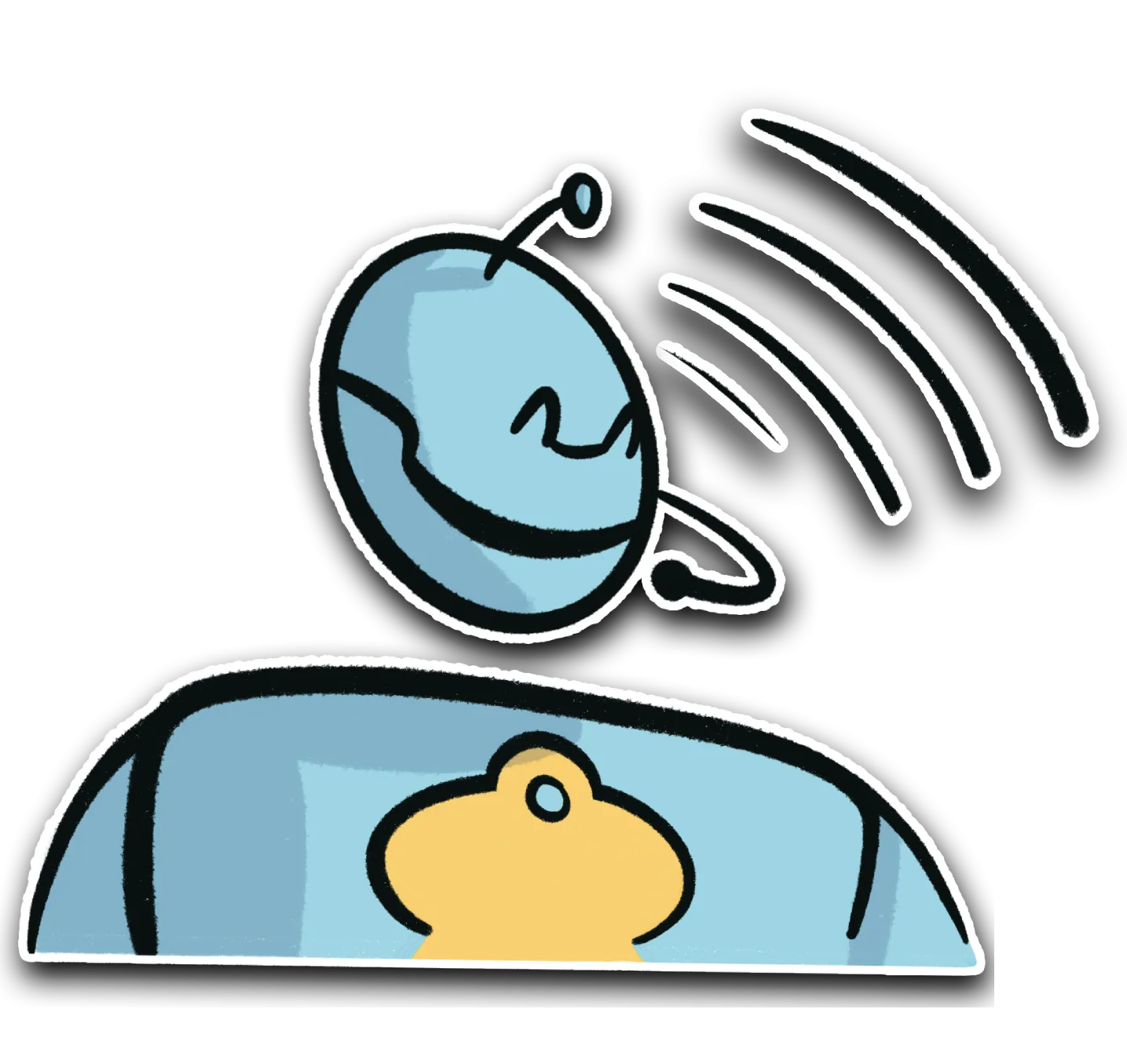 An AI robot wearing a micro phone
